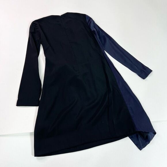 Victoria Victoria Beckham Dress Womens 2 Navy Blue Black Long Sleeve Wrap Panel - Picture 6 of 9